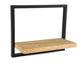 Dřevěná nástěnná police s kovovým rámem Mileson 30 x 36 cm