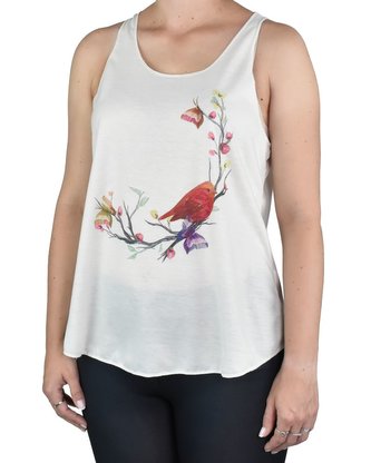 Dámské tílko YOGEE, krémové, ptáček s motýly