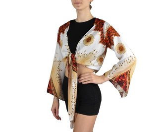 Bolerko SAURA, bílé, slunce s pavími pery, zlatočervené ornamenty