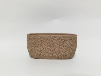 Cementový oválný květináč Flowers béžový 11x22,8x12,5 cm