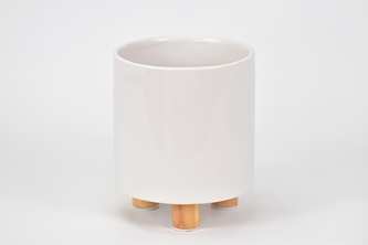 Bílý keramický květináč na nožkách 15,2x13 cm