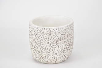 Cementový květináč Flowers bílý 13x13,8 cm