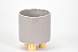 Šedo-béžový keramický květináč na nožkách 8,2x7,5 cm