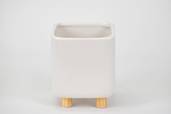 Bílý keramický květináč na nožkách 12x10,3x10,3 cm
