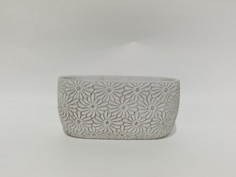 Cementový oválný květináč Flowers bílý 11x22,8x12,5 cm