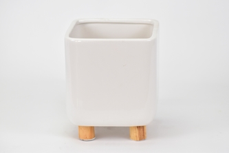 Bílý keramický květináč na nožkách 16,6x14,2x14,2 cm