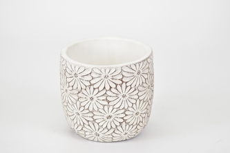 Cementový květináč Flowers bílý 9,8x10,7 cm