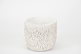 Cementový květináč Flowers bílý 11,3x12,8 cm