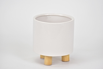 Bílý keramický květináč na nožkách 11,2x10,5 cm