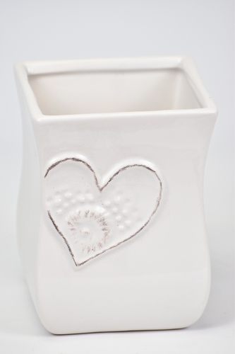 Keramický květináč se srdíčkem 18x13,5x13,5 cm