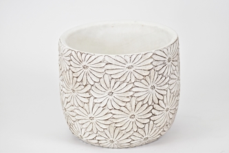 Cementový květináč Flowers bílý 14,8x16,8 cm