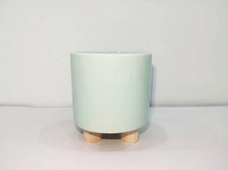 Zelený keramický květináč na nožkách 15,2x13 cm