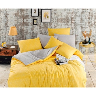 Souprava 2+2 ložního bavlněného povlečení, Meggi, žluto-šedé Dvojpostel 2 x 140 x 200, 2 x 70 x 90 cm