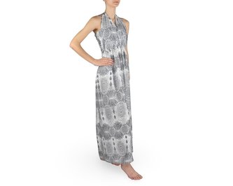 Dámské dlouhé šaty Amelia, bílé, tmavě modré mandaly