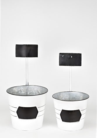 Plechový květináč s popisovací cedulkou, sada 2 ks