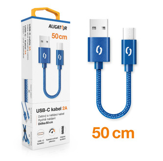 Datový kabel ALIGATOR PREMIUM 2A, USB-C 50cm modrý