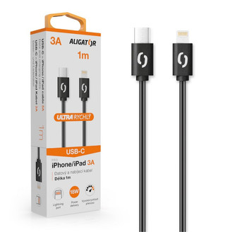Datový kabel ALIGATOR POWER 3A, USB-C/Lightning, 1m černý Datový kabel ALIGATOR POWER 3A, USB-C/Lightning, 1m černý