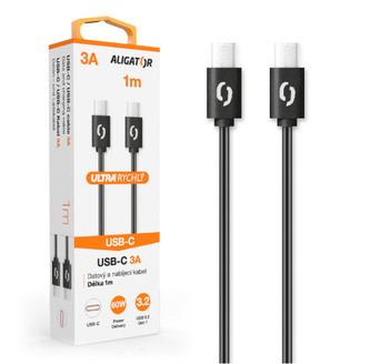 Datový kabel ALIGATOR POWER 60W, USB-C/USB-C 3A, 1m černý Datový kabel ALIGATOR POWER 60W, USB-C/USB-C 3A, 1m černý