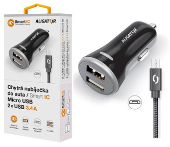 CL ALI MicroUSB 2xUSB výst. 3.4A, smart IC, černá