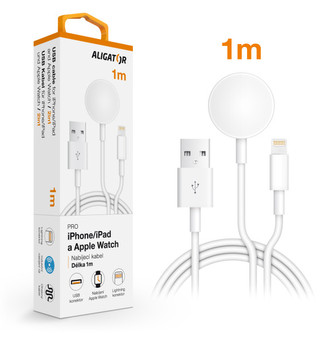 Nabíjecí kabel ALIGATOR 2v1 pro iPhone/iPad a Apple Watch, bílý