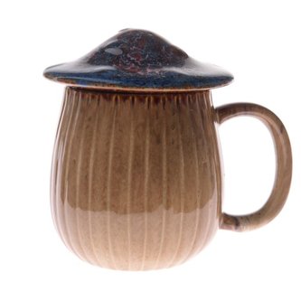 Keramický hrnek s víčkem - houba, 550ml, modrý, 1/16
