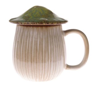 Keramický hrnek s víčkem - houba, 550ml, zelený, 1/16