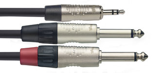 Stagg NYC3/MPS2PR, kabel 2x JACK mono/1x mini JACK stereo, 3m