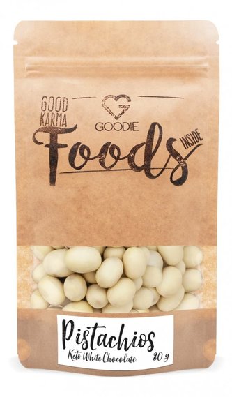 Pistácie v keto bílé čokoládě 80 g