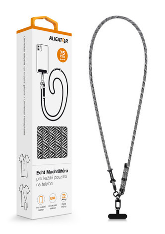 Aligator Echt Machršňůra, univerzální šňůrka pro mobilní telefon, černo/bílá