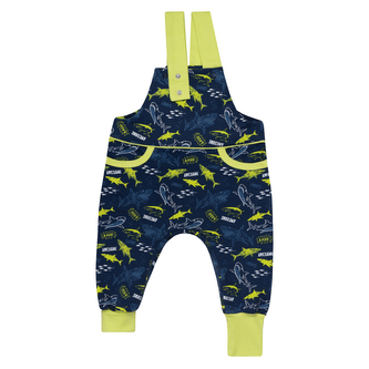 Rostoucí tepláky s laclem Shark vel. 68 - 98; Barva: modrá; Velikost: 68 - 74