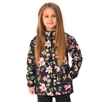 Dětská jarní softshellová bunda DUO Spring flowers; Barva: černá; Velikost: 134