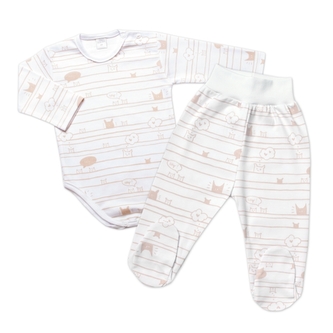 Body dlouhý rukáv + polodupačky Dog & Cat, 2D sada, bílá/béžová, vel. 68; 68 (3-6m)