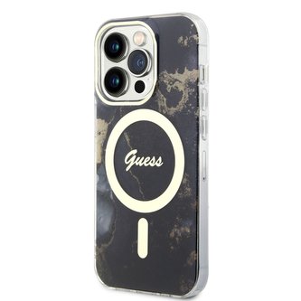 Guess Golden Marble MagSafe - pouzdro pro iPhone 14 Pro (černé)