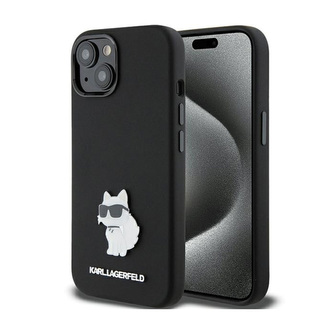 Karl Lagerfeld Silicone Choupette Metal Pin - pouzdro pro iPhone 15 Plus (černé)