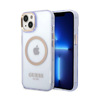 Guess Gold Outline Translucent MagSafe - pouzdro pro iPhone 14 (fialové)