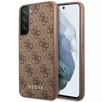 Etui Guess GUHCS23MG4GFBR pro Samsung Galaxy S23 Plus S916 brązowy/hnědé pevné pouzdro 4G kovové zlaté logo