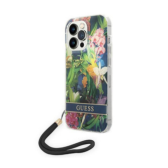 Guess Flower Cord - pouzdro pro iPhone 14 Pro (modré)