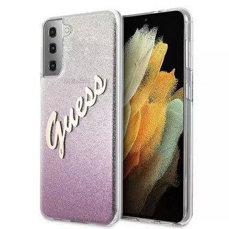 Guess GUHCS21MPCUGLSPI S21 G996 růžové / růžové pevné pouzdro Glitter Gradient Script