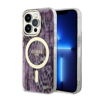 Guess Leopard MagSafe - pouzdro pro iPhone 14 Pro (růžové)