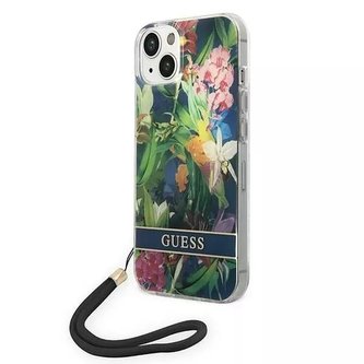 Etui Guess GUOHCP14MHFLSB do Apple iPhone 14 Plus 6,7" niebieski/modré pevné pouzdro Flower Strap