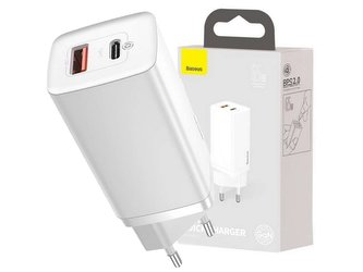 Baseus GaN2 Lite nástěnná nabíječka rychlá USB USB-C 65W EU bílá
