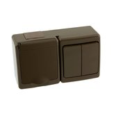 Zásuvka s přepínačem dvojitým č.5 na omítku IP44 hnědá