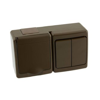 Zásuvka s přepínačem dvojitým č.5 na omítku IP44 hnědá