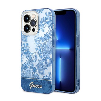 Guess Porcelain Collection - pouzdro pro iPhone 14 Pro (modré)