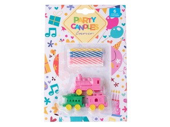 Emocio Dortové svíčky 6 ks + 3 ks držáků vláček mix
