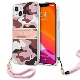 Guess GUHCP13MKCABPI iPhone 13 6,1" różowy/růžový pevný obal Camo Strap Collection