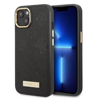 Etui Guess GUHMP13MSAPSTK do Apple iPhone 13 6,1" černý/černý pevný obal Pivoňka Logo Plate MagSafe