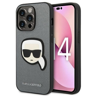 Karl Lagerfeld Saffiano Karl Head Patch Case iPhone 14 Pro Max (Silver)
