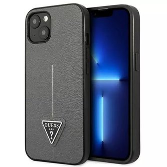 Etui Guess GUHCP14MPSATLG do Apple iPhone 14 Plus 6,7" srebrny/stříbrný pevný obal SaffianoTriangle Logo
