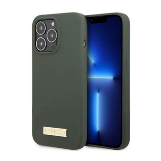 Guess Silicone Logo Plate MagSafe - pouzdro pro iPhone 13 Pro (zelené)